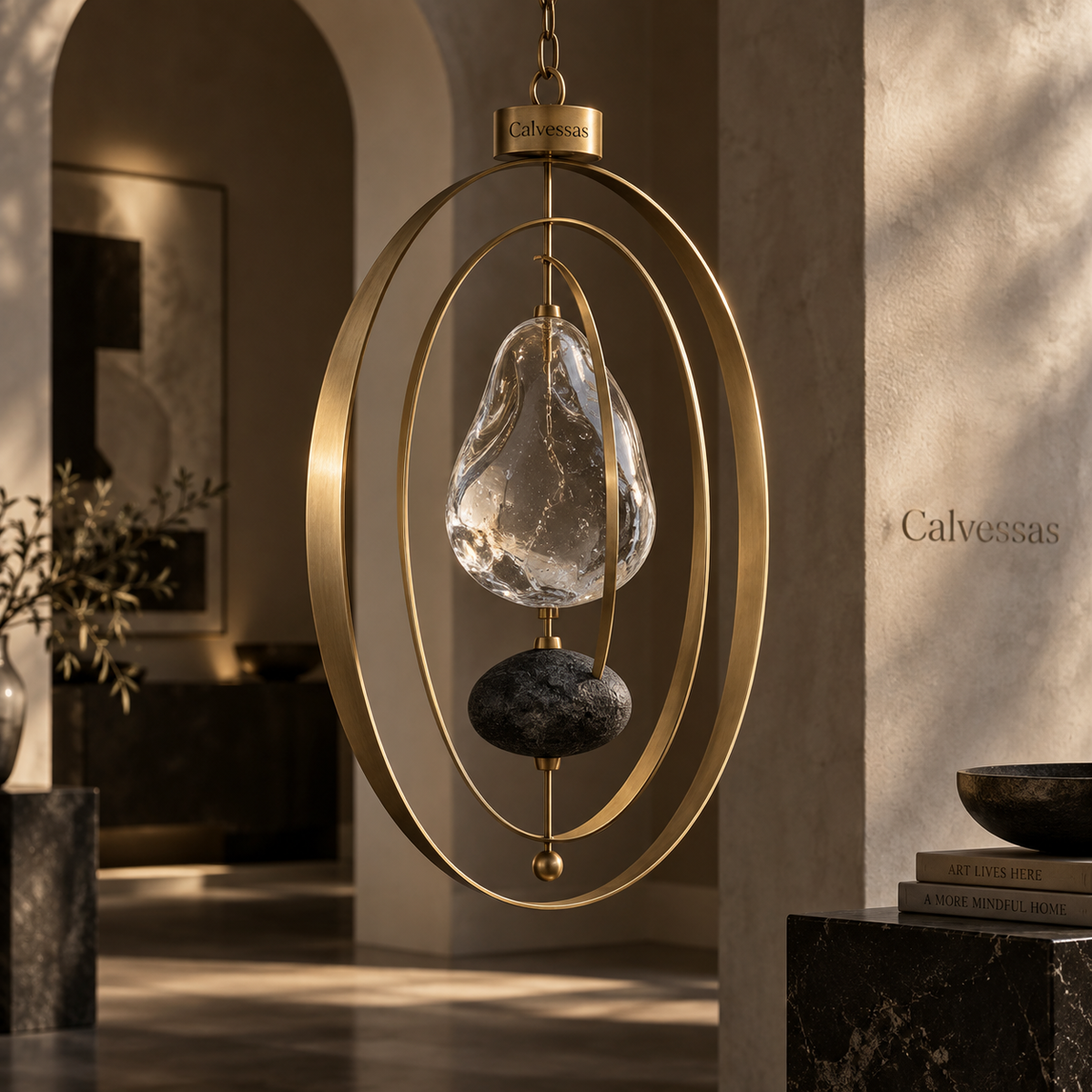 Calvessas™ LumaOrbit Glass Drop Hanging Sculpture