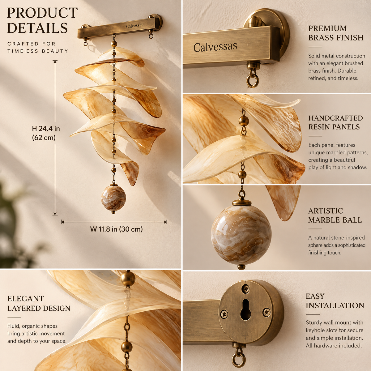 Calvessas™ Aurevia Amber Flow Hanging Sculpture
