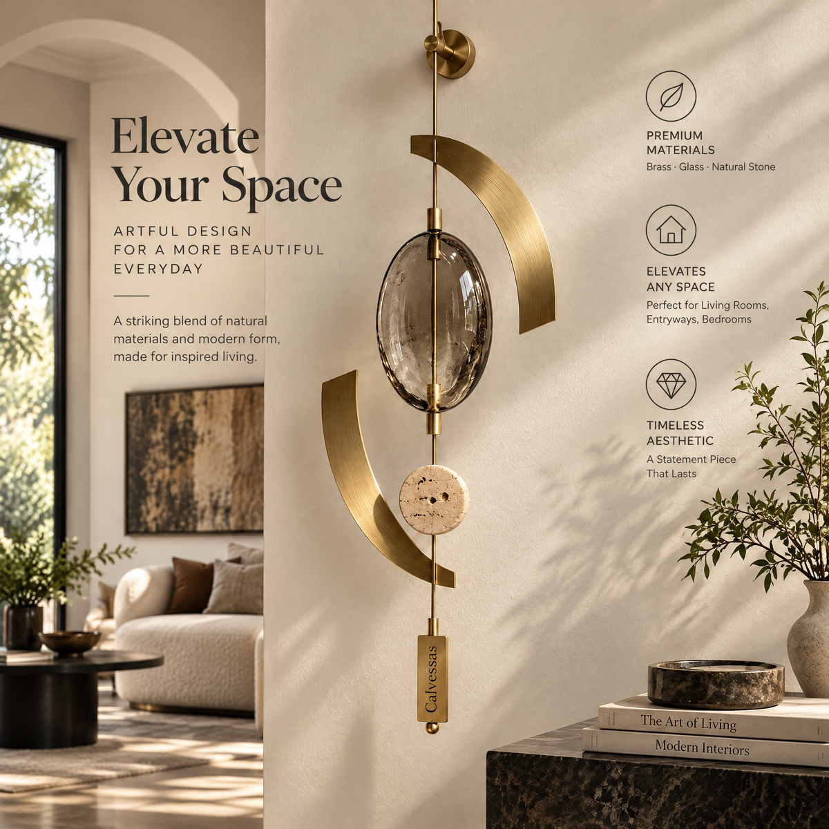 Calvessas™ Aurelia Arc Glass & Stone Hanging Accent