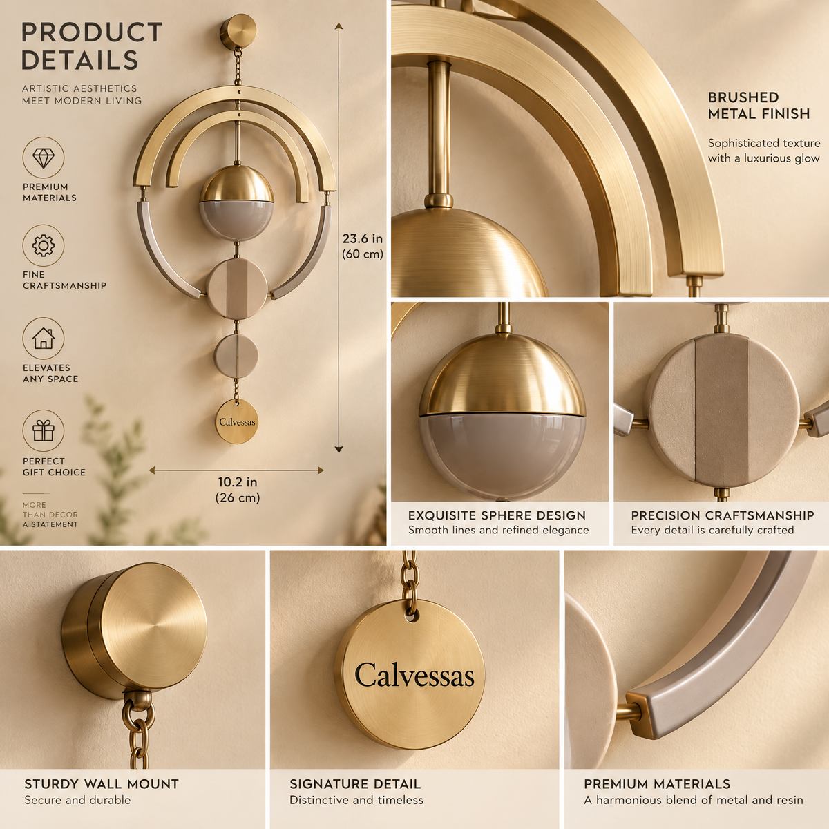 Calvessas™ Aurelia Orbit Arc Hanging Sculpture