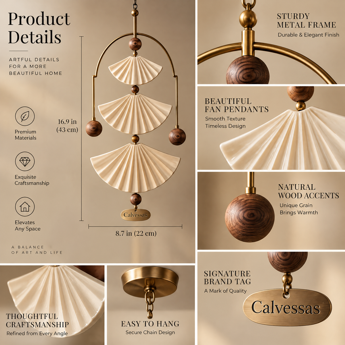 Calvessas™ Aureline Fan Arc Hanging Sculpture