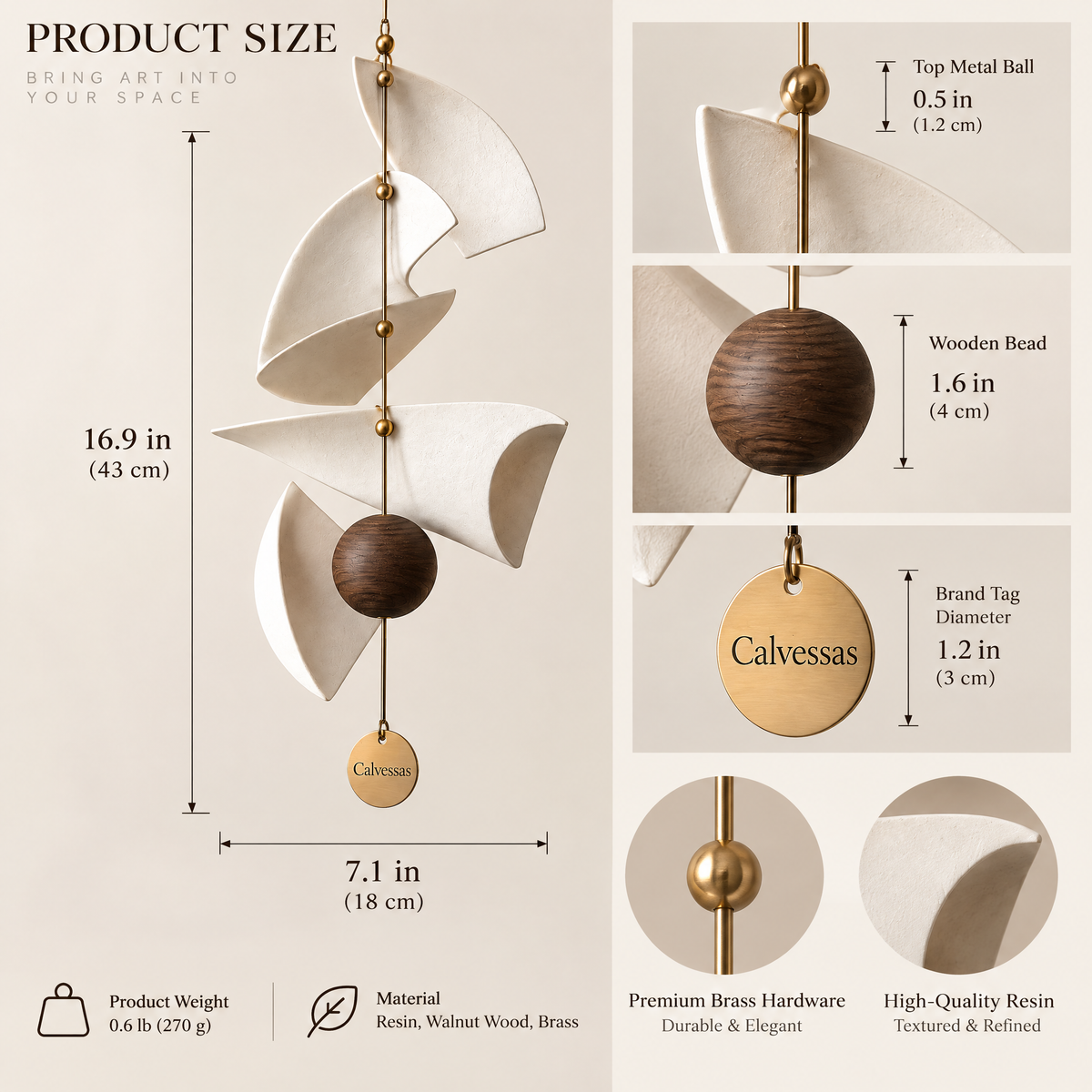 Calvessas™ Aveline Ivory Sail Hanging Sculpture