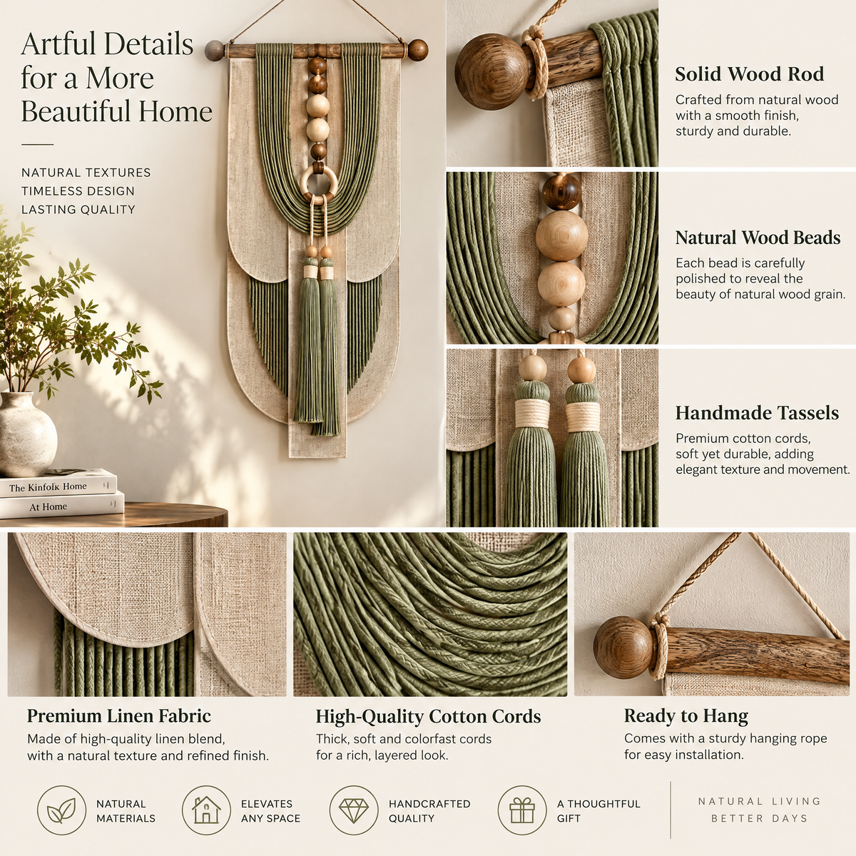 Calvessas™ SageWeave Layered Tassel Wall Hanging