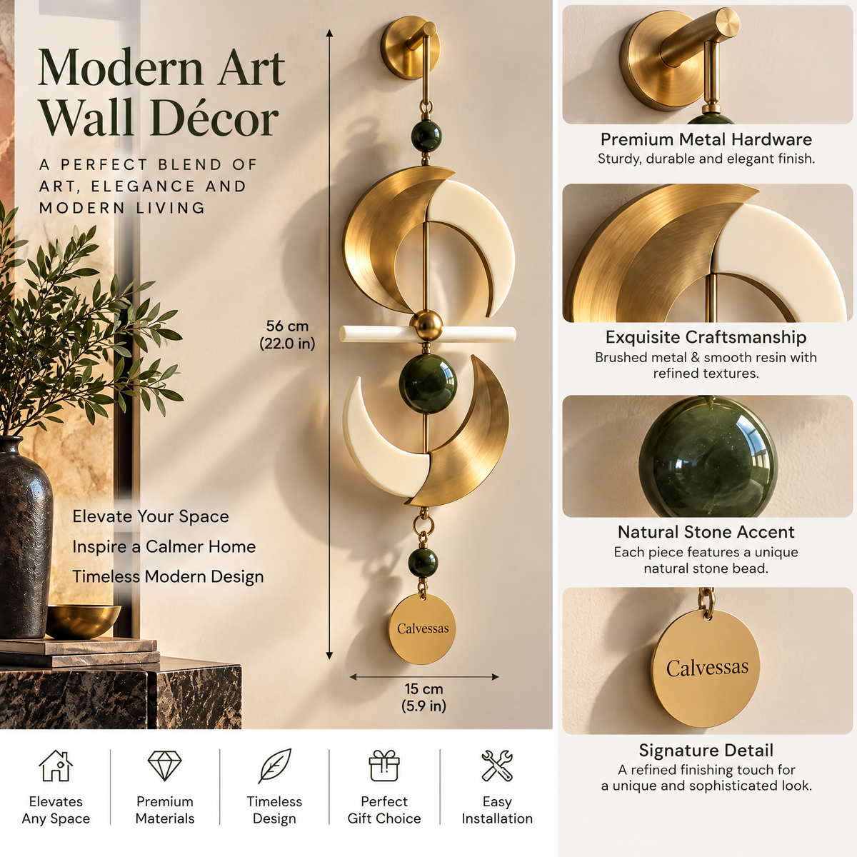 Calvessas™ Lunara Crescent Balance Wall Sculpture