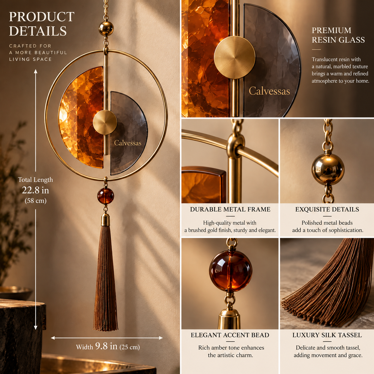 Calvessas™ Solara Halo Amber Tassel Hanging Accent