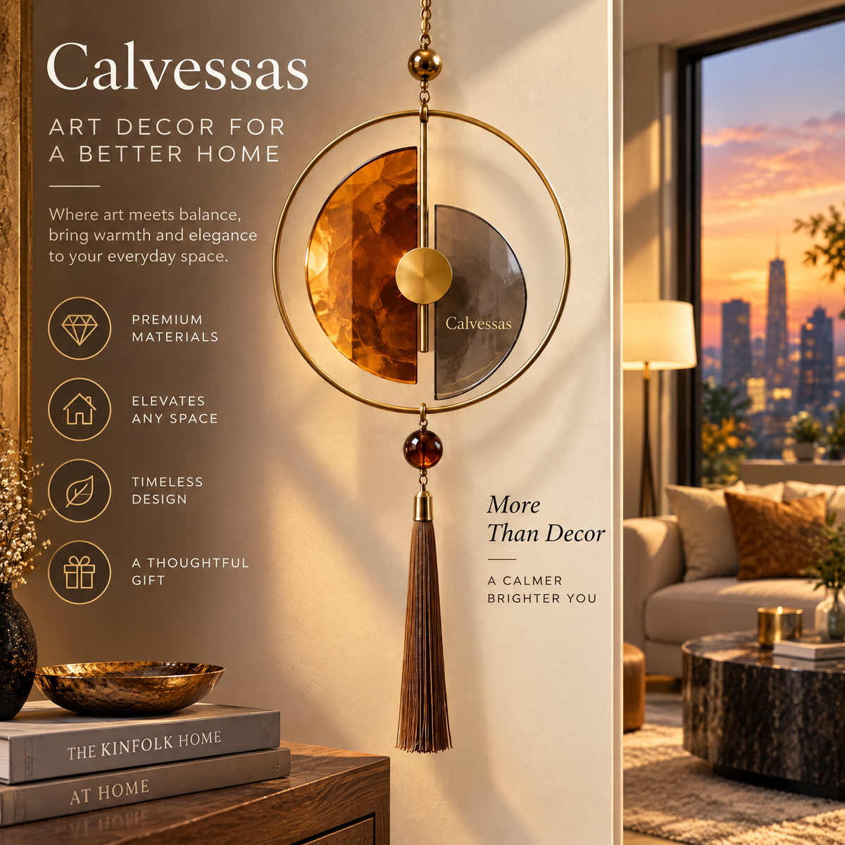 Calvessas™ Solara Halo Amber Tassel Hanging Accent