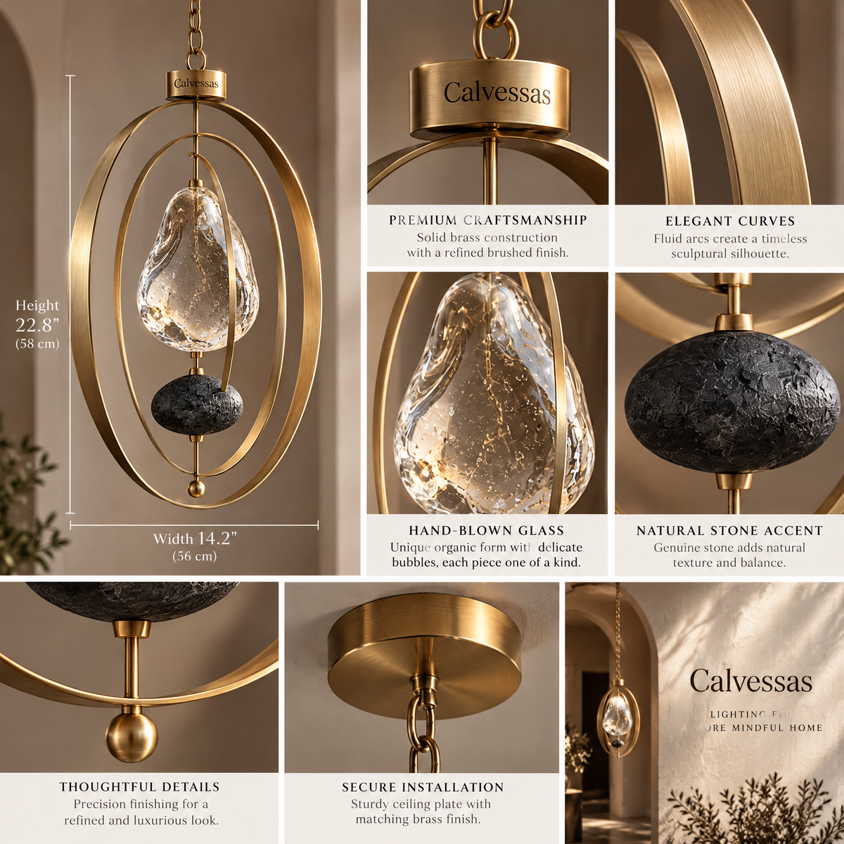 Calvessas™ LumaOrbit Glass Drop Hanging Sculpture